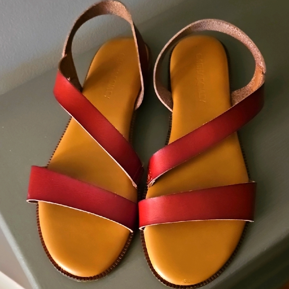 CYNTHIA ROWLEY COGNAC BROWN  LEATHER STRAPPY SANDALS sz 9.5